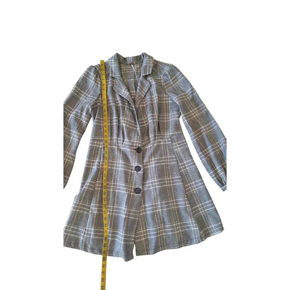 Free People Grey Glen Plaid Blazer Mini Dress Long‎ Sleeve Empire Waist Size 6